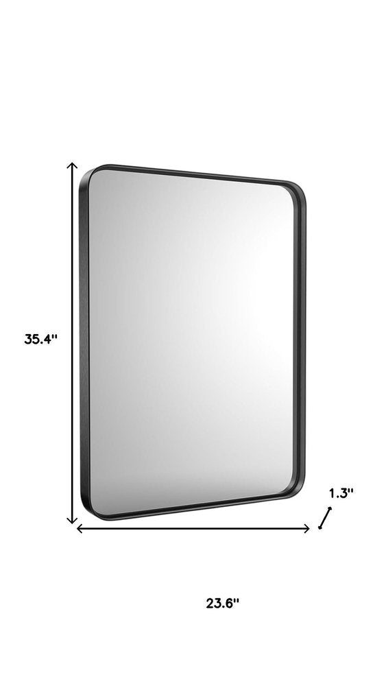 35" Black Metal Floating Framed Bathroom Vanity Mirror