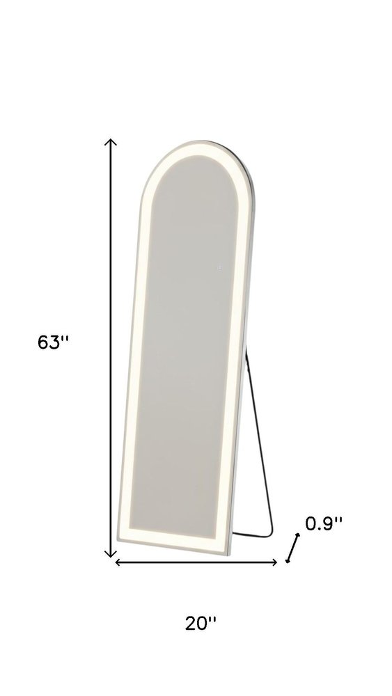 63" Clear Arch Lighted Freestanding and Wall Mount Frameless Full Length Mirror