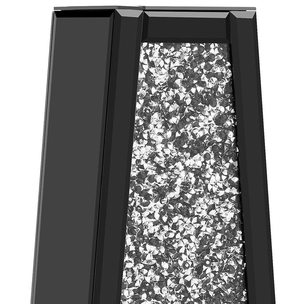 30" Black Mirrored Glass Floor Vase With Faux Crystals