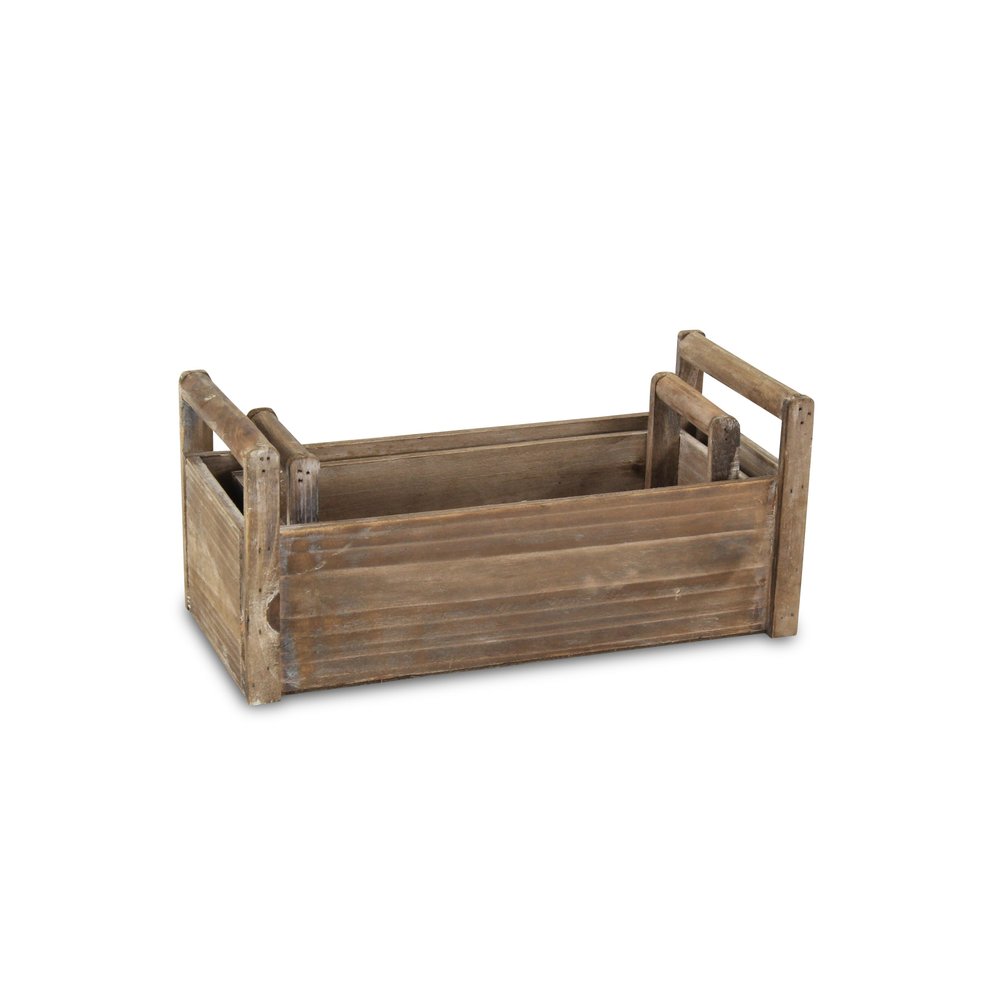 Set of Two Brown Wood 200 Ounce Rectangular Distressed Planter Boxes