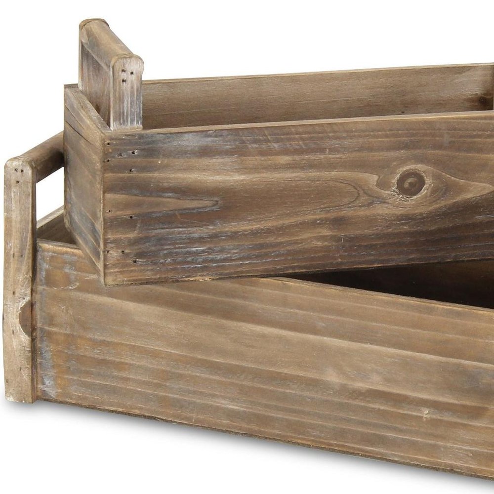 Set of Two Brown Wood 200 Ounce Rectangular Distressed Planter Boxes