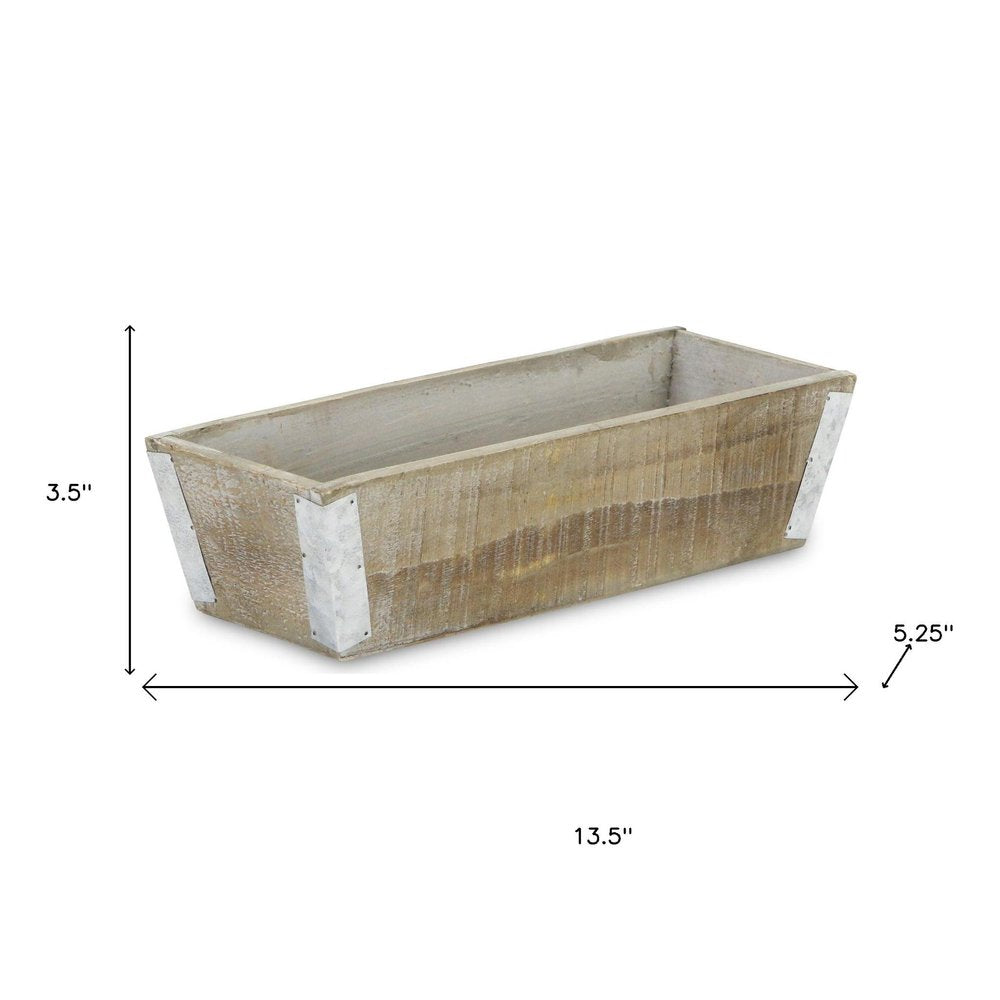 Natural And Silver Metal And Wood 123 Ounce Rectangular Distressed Planter Box