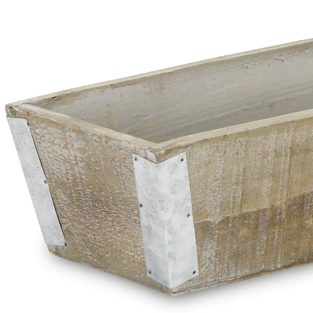 Natural And Silver Metal And Wood 123 Ounce Rectangular Distressed Planter Box