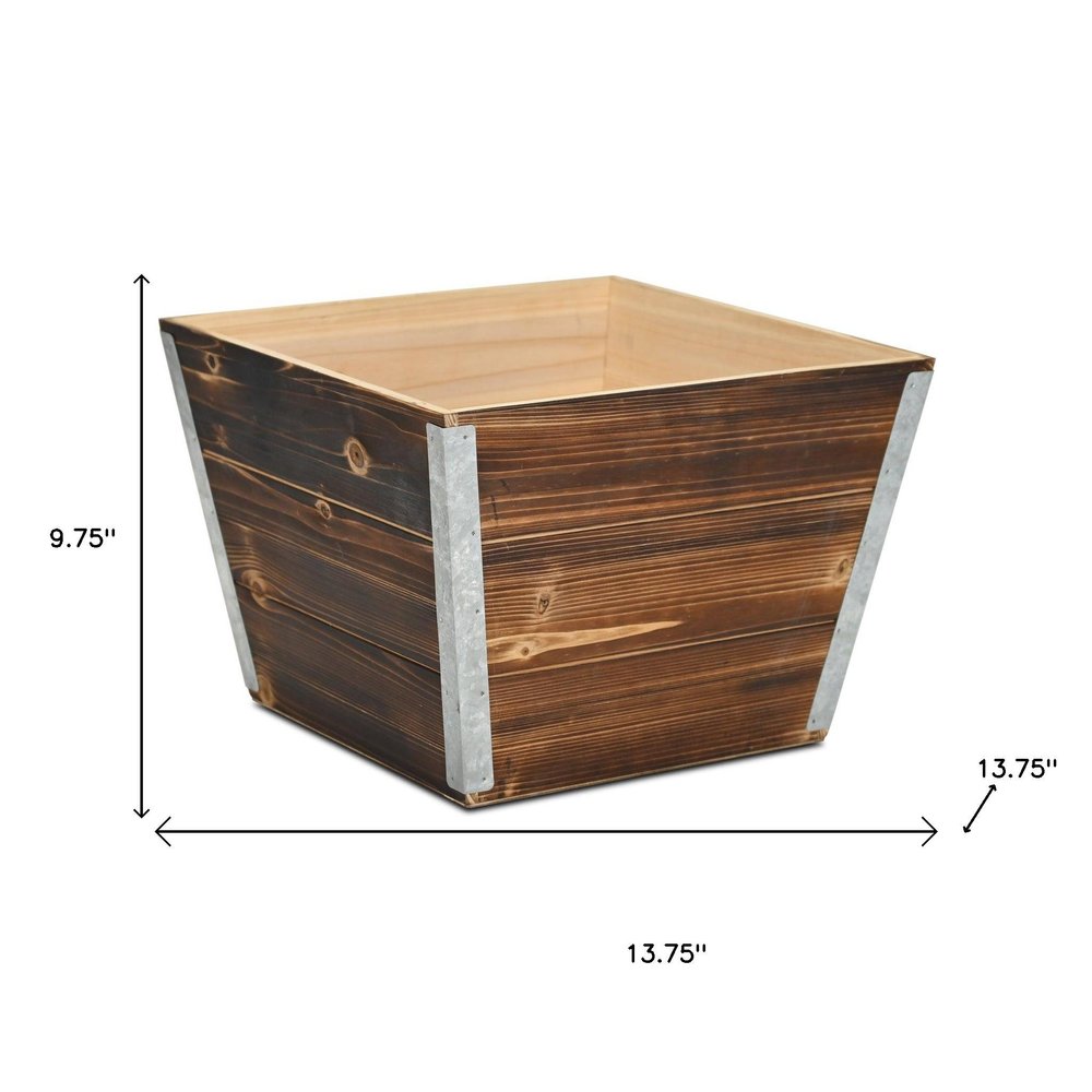 Natural And Silver Metal And Wood 1000 Ounce Square Distressed Planter Box