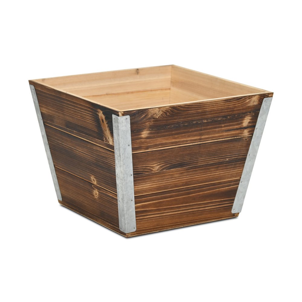 Brown Wood And Metal 600 Ounce Square Distressed Planter Box