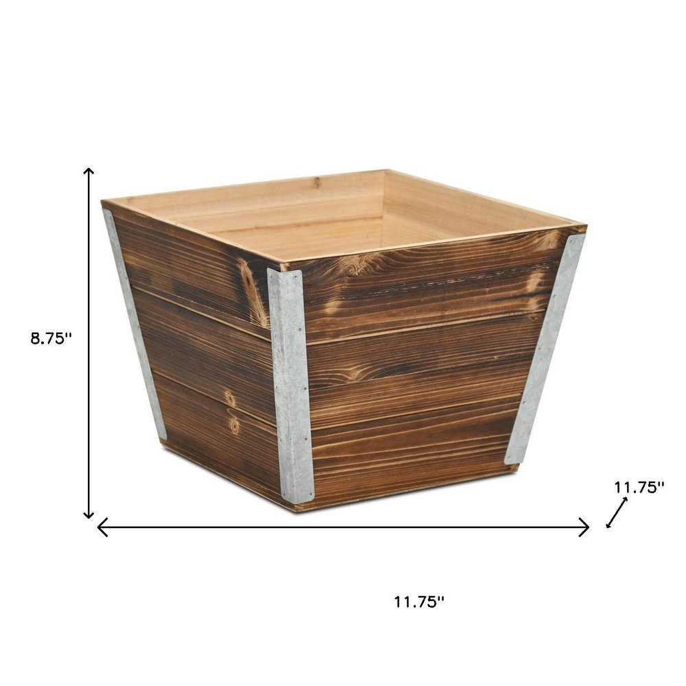 Brown Wood And Metal 600 Ounce Square Distressed Planter Box