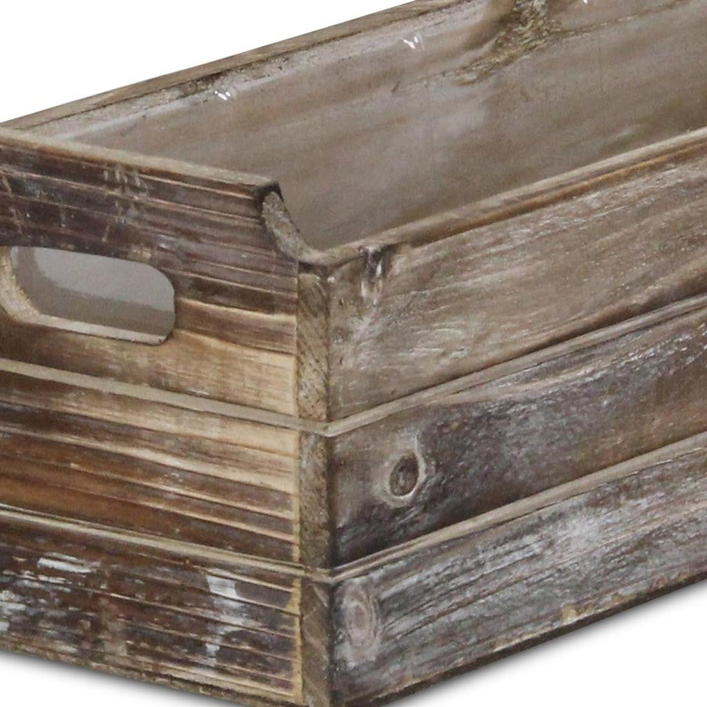 Brown Wood Rectangular Distressed Planter Box