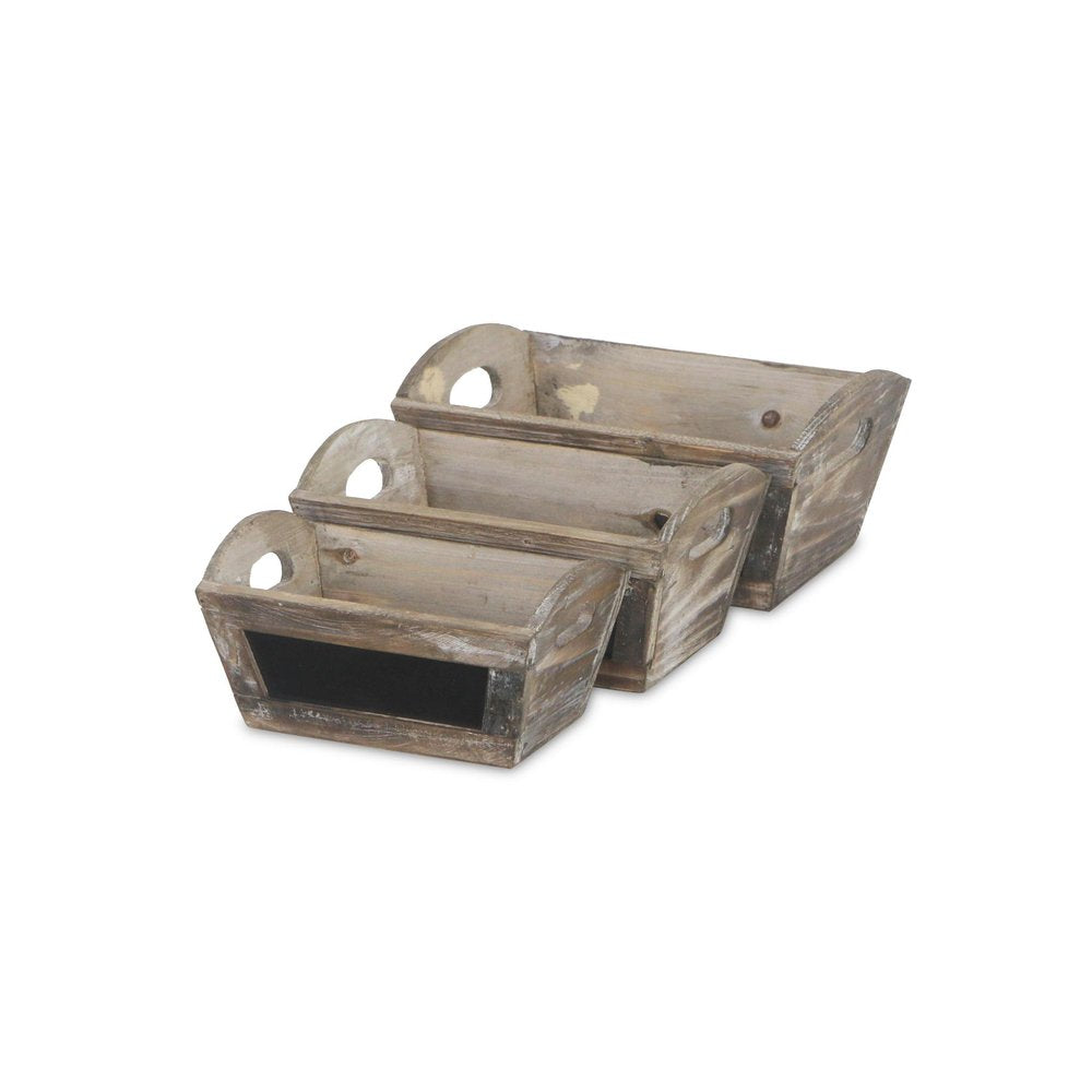 Set of Three Brown Wood 300 Ounce Rectangular Distressed Planter Boxes