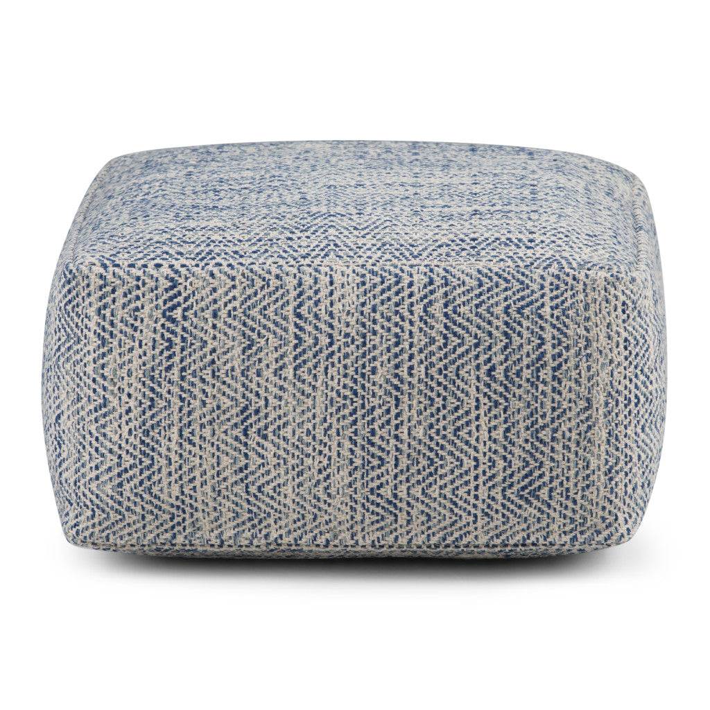 20" Denim Blue and White Cotton Chevron Pouf Ottoman