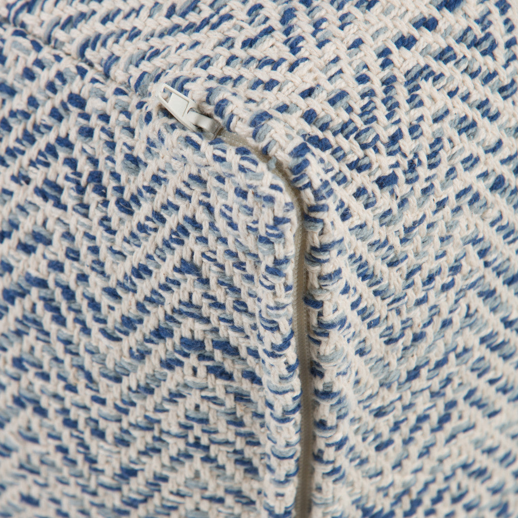 20" Denim Blue and White Cotton Chevron Pouf Ottoman