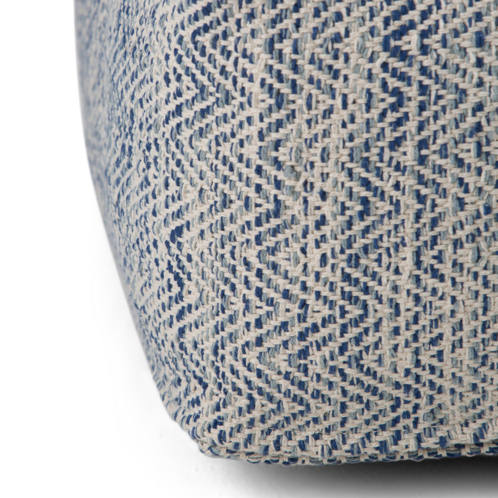 20" Denim Blue and White Cotton Chevron Pouf Ottoman