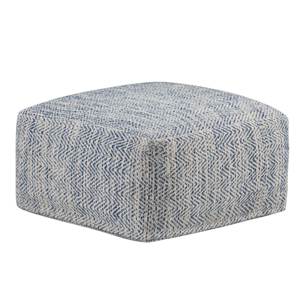 20" Denim Blue and White Cotton Chevron Pouf Ottoman