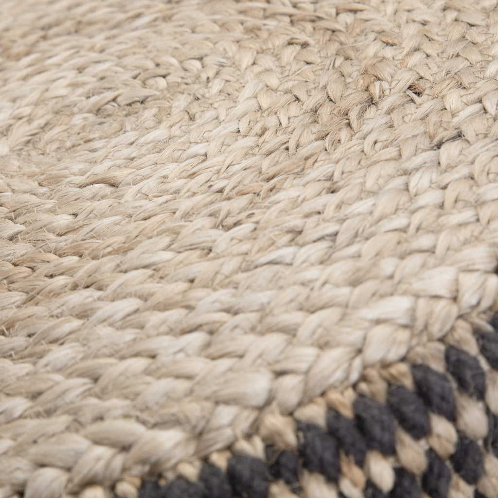 18" Black and Natural Jute Round Pouf Ottoman