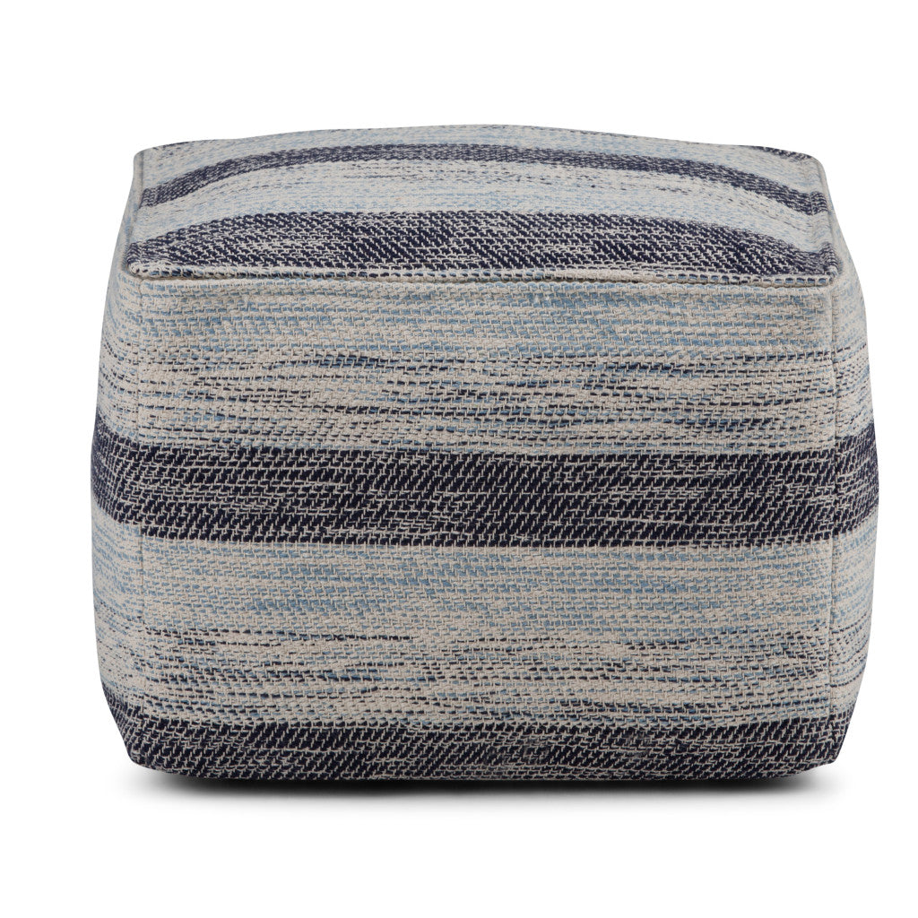 18" Blue Cotton Striped Pouf Ottoman