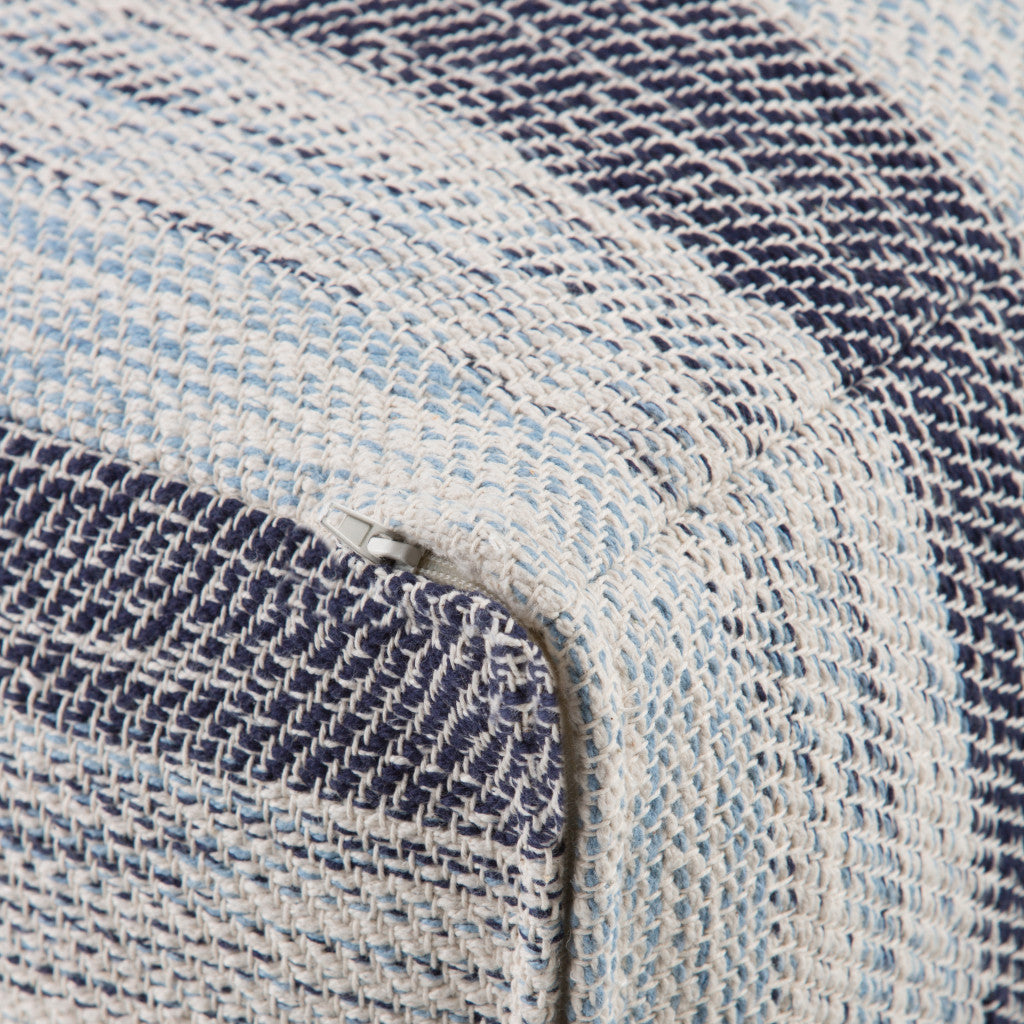 18" Blue Cotton Striped Pouf Ottoman
