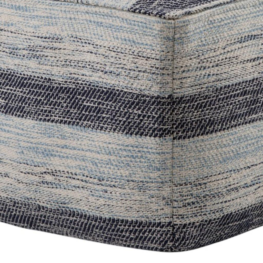 18" Blue Cotton Striped Pouf Ottoman