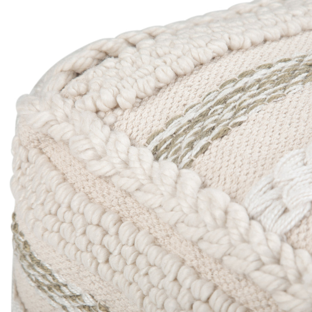 18" Beige Brown and White Cotton Striped Pouf Ottoman