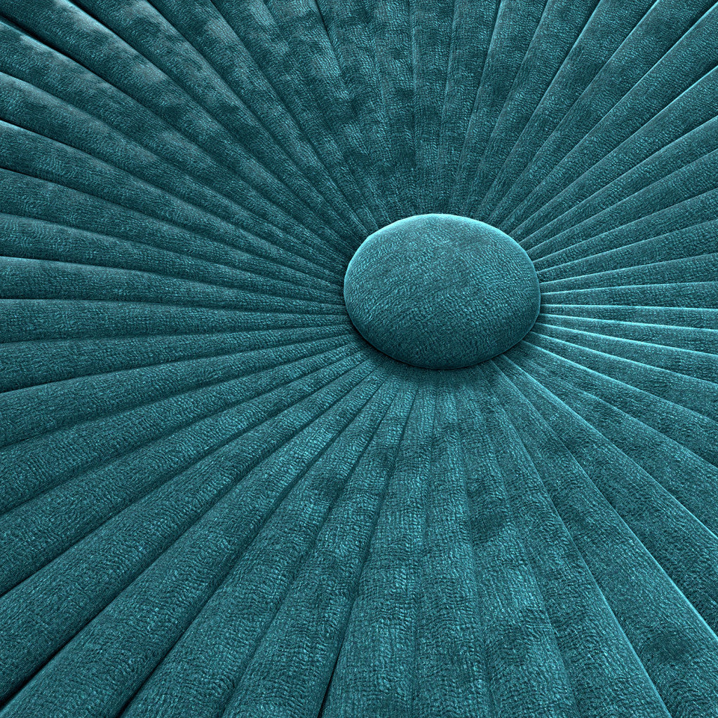 20" Teal Blue Velvet Tufted Round Pouf Ottoman