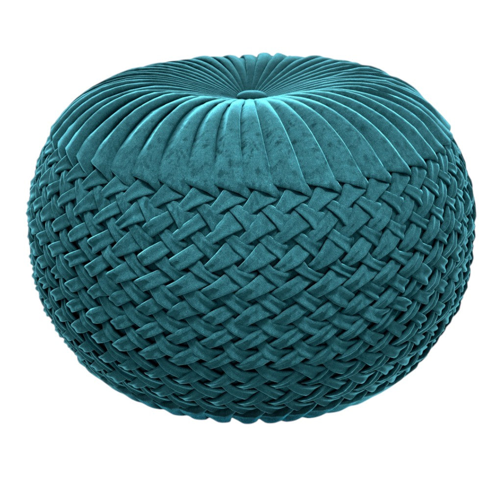 20" Teal Blue Velvet Tufted Round Pouf Ottoman