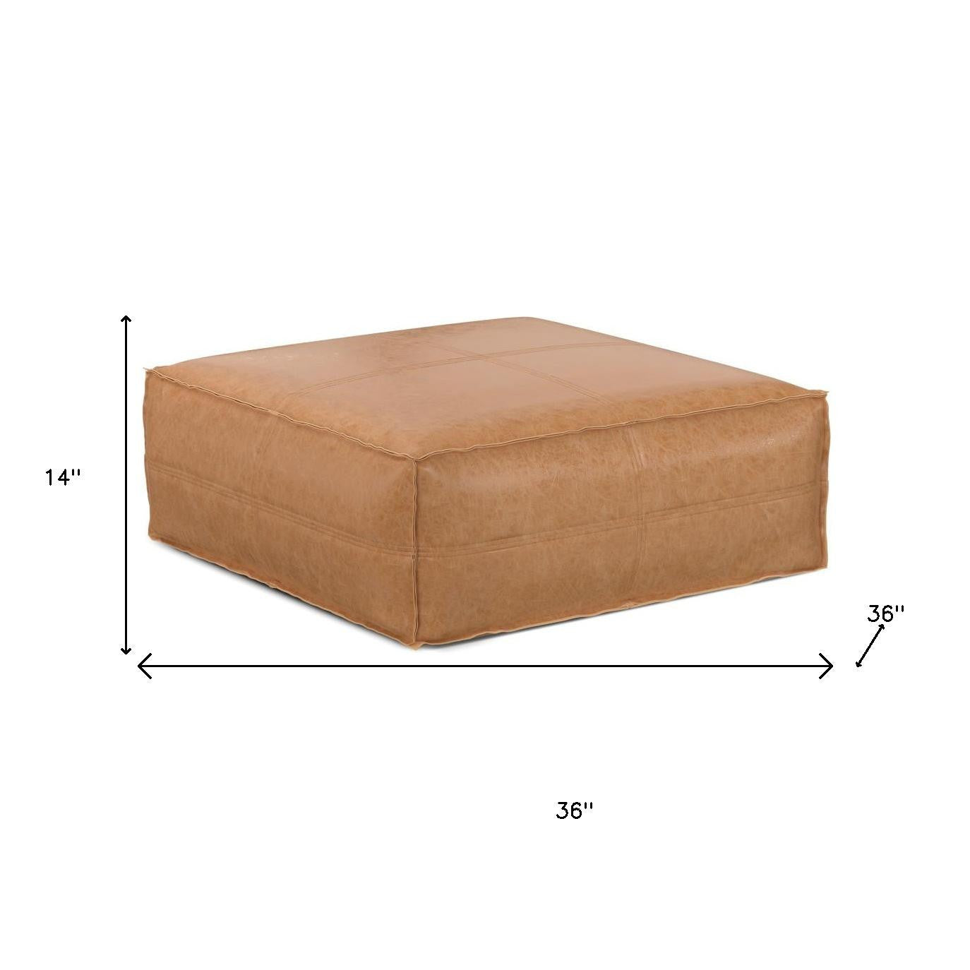 36" Brown Faux Leather Pouf Ottoman