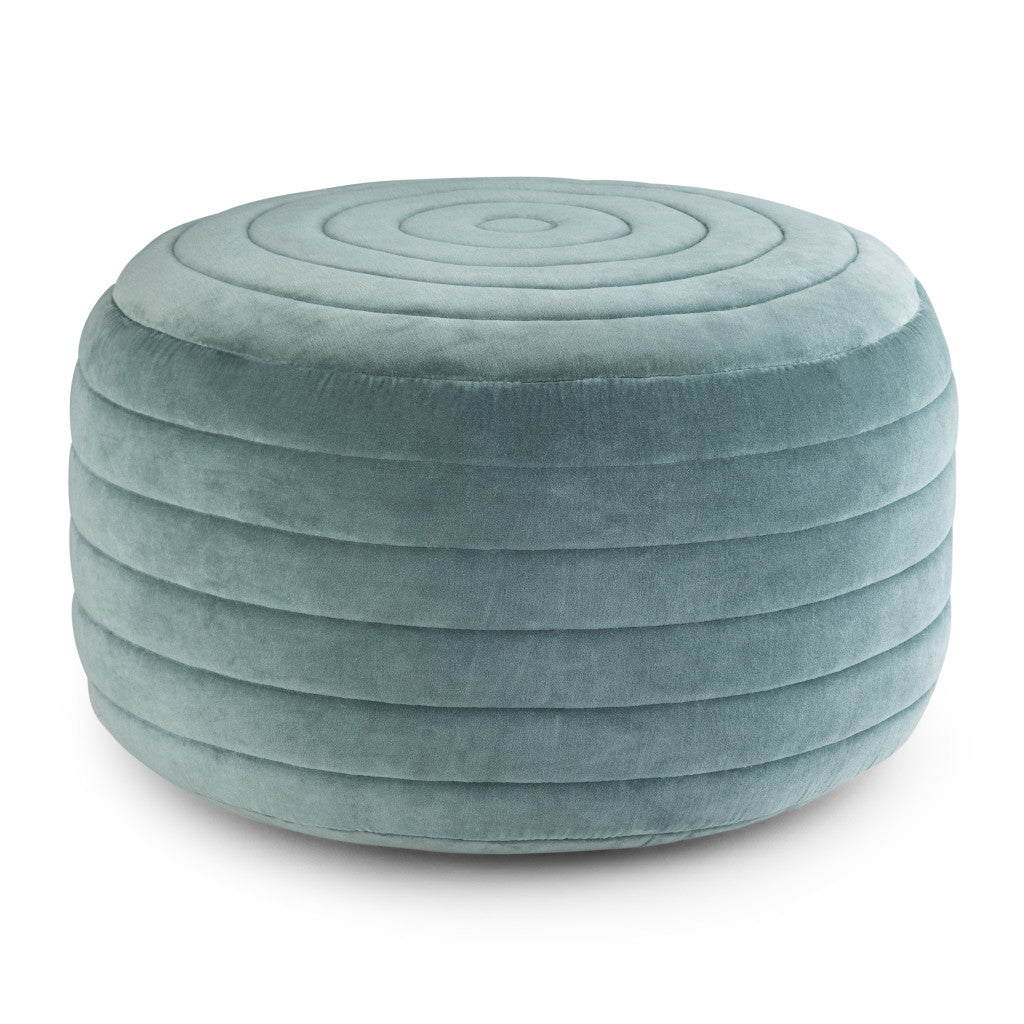 20" Turquoise Velvet Ribbed Round Pouf Ottoman