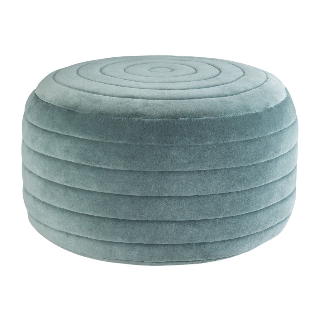 20" Turquoise Velvet Ribbed Round Pouf Ottoman
