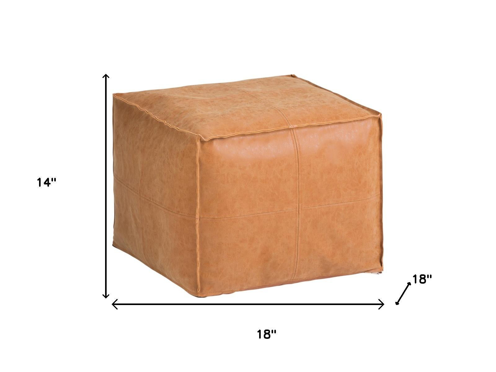 18" Brown Faux Leather Pouf Ottoman