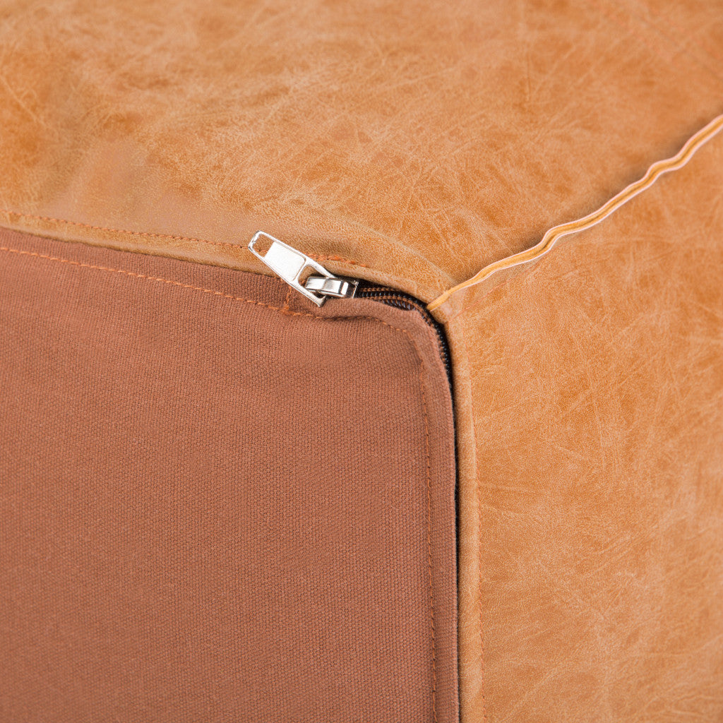 18" Brown Faux Leather Pouf Ottoman