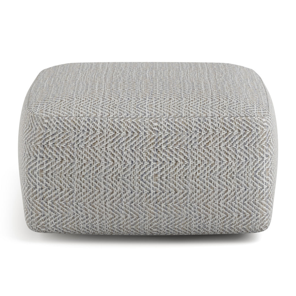 20" Gray and White Cotton Chevron Pouf Ottoman