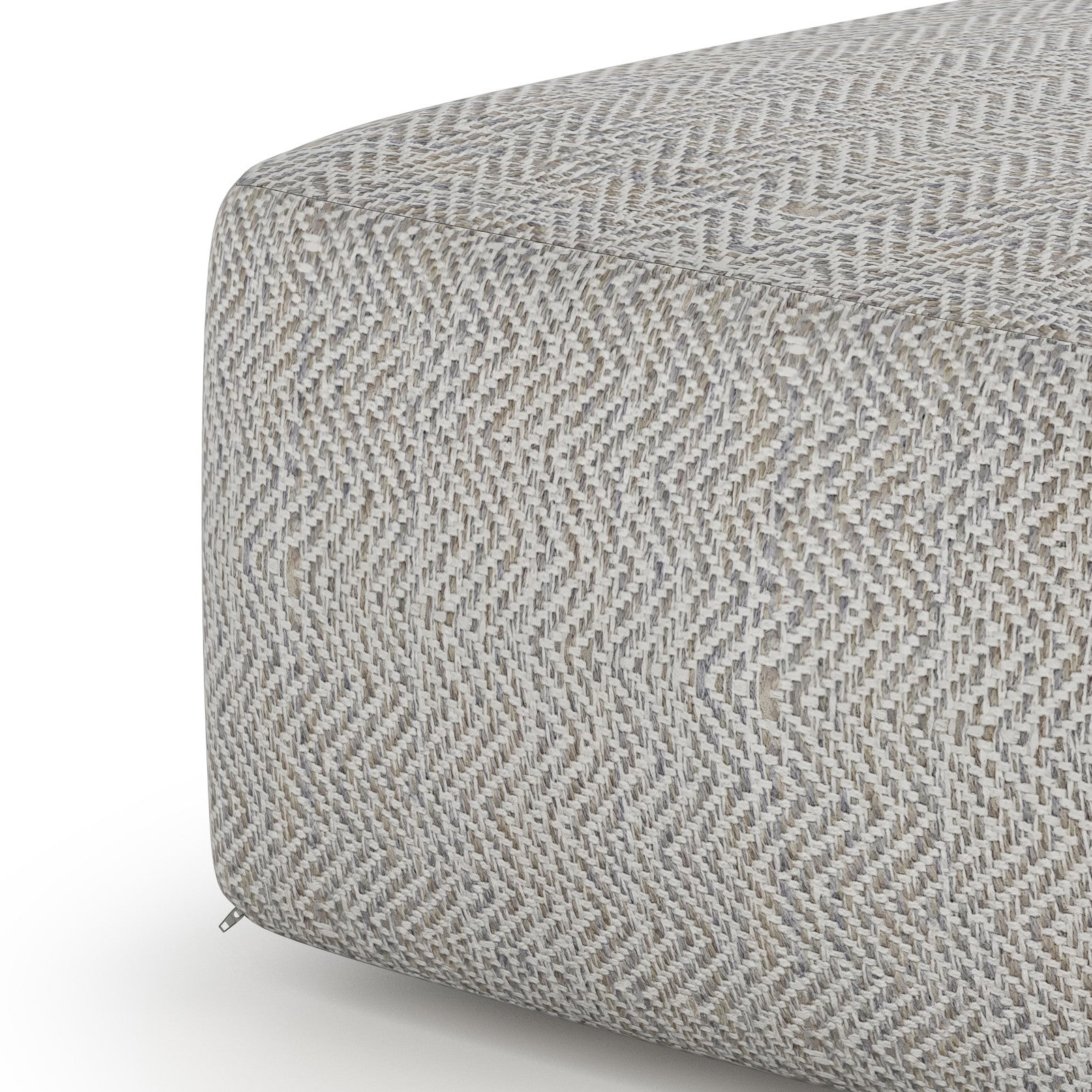 20" Gray and White Cotton Chevron Pouf Ottoman