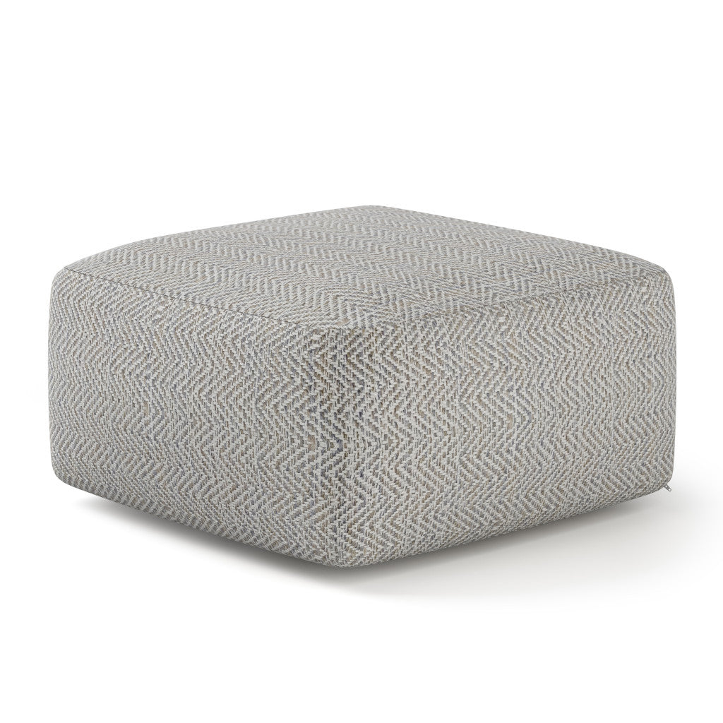 20" Gray and White Cotton Chevron Pouf Ottoman