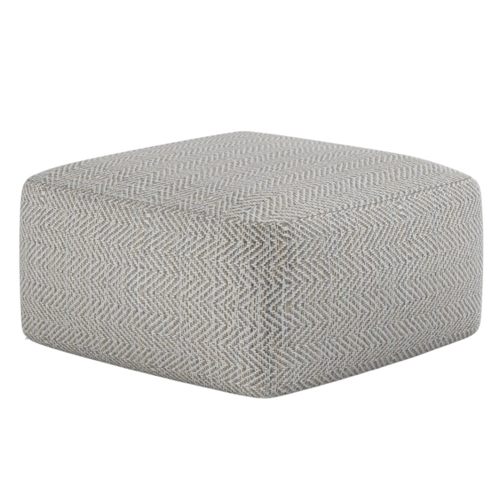 20" Gray and White Cotton Chevron Pouf Ottoman