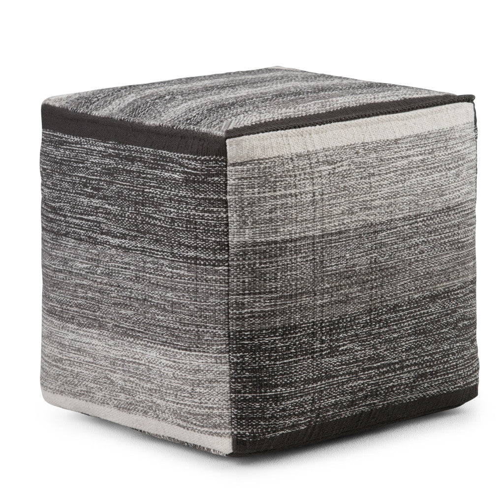 16" Gray Cotton Tone on Tone Cube Pouf Ottoman