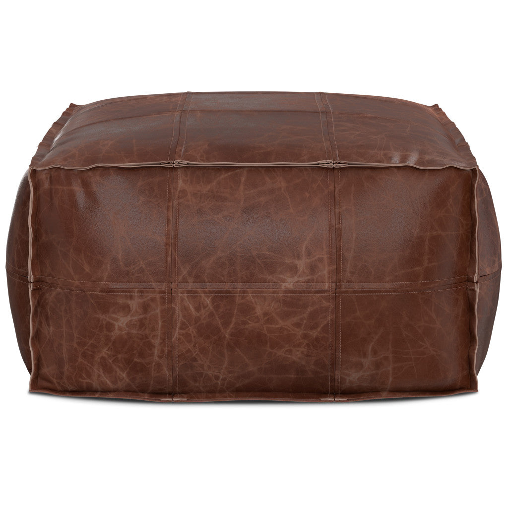 26" Dark Brown Leather Pouf Ottoman