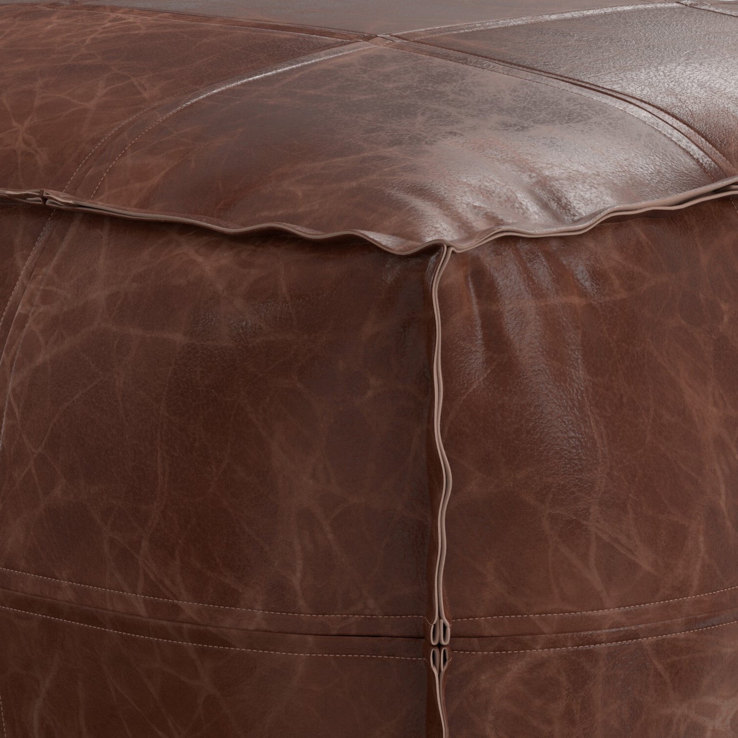 26" Dark Brown Leather Pouf Ottoman
