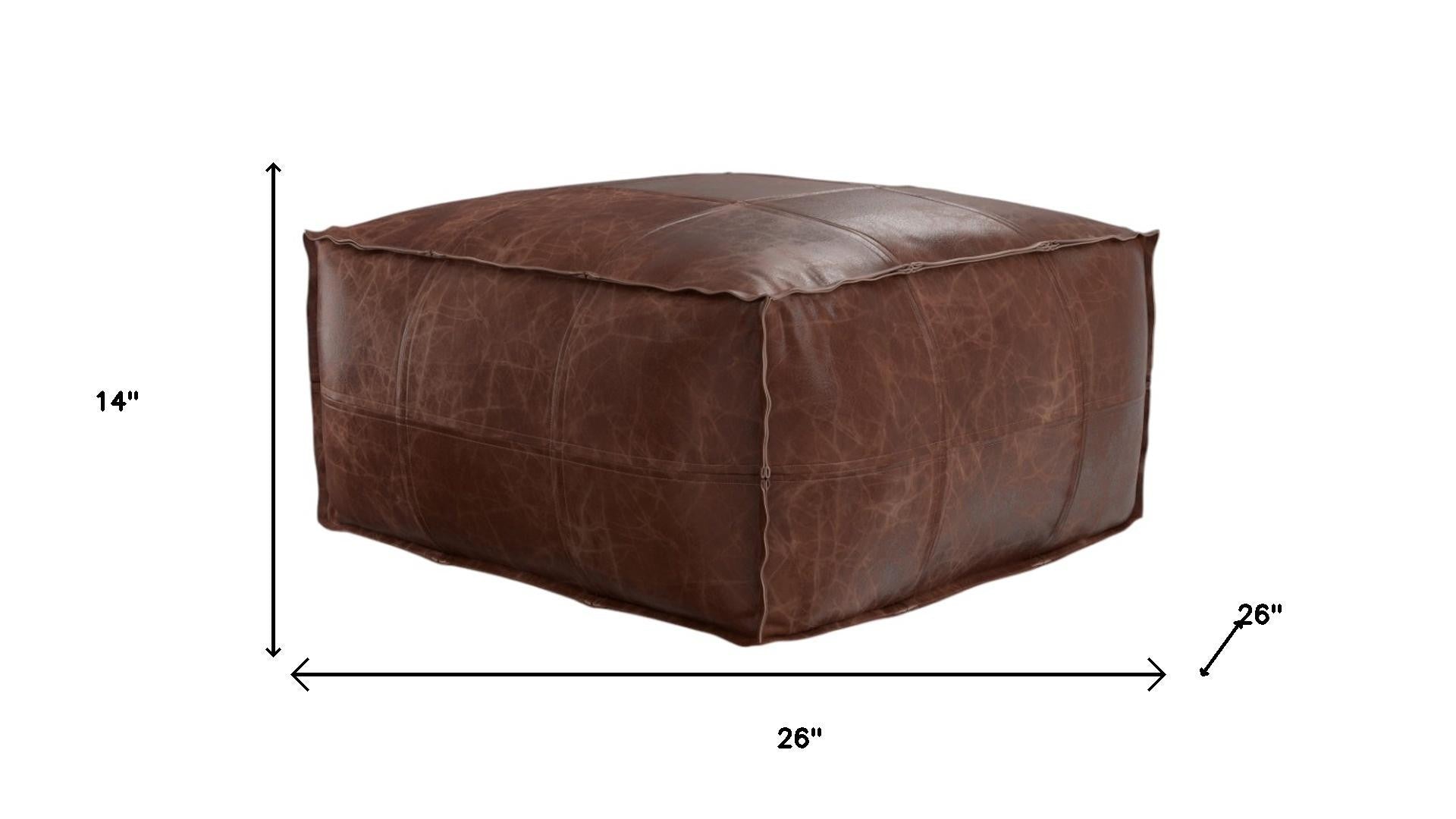 26" Dark Brown Leather Pouf Ottoman