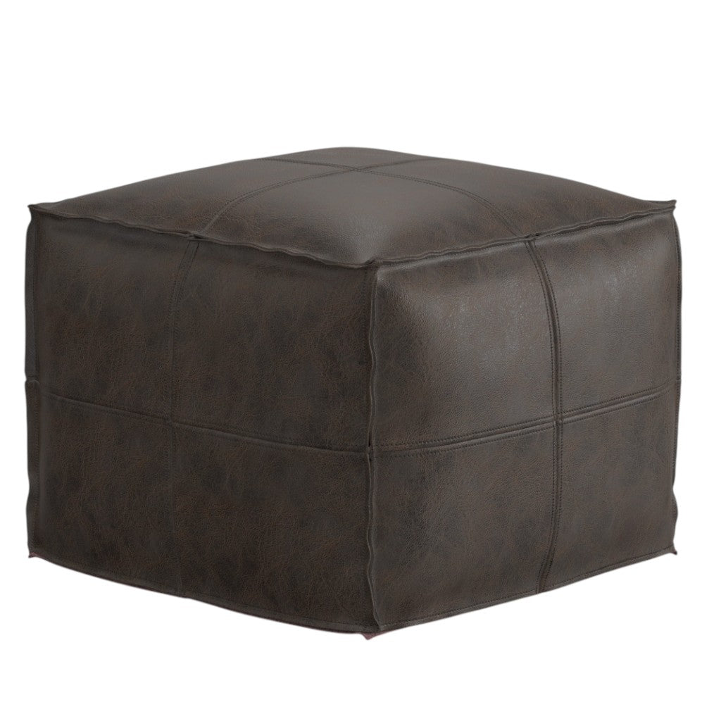 18" Dark Brown Genuine Leather Pouf Ottoman