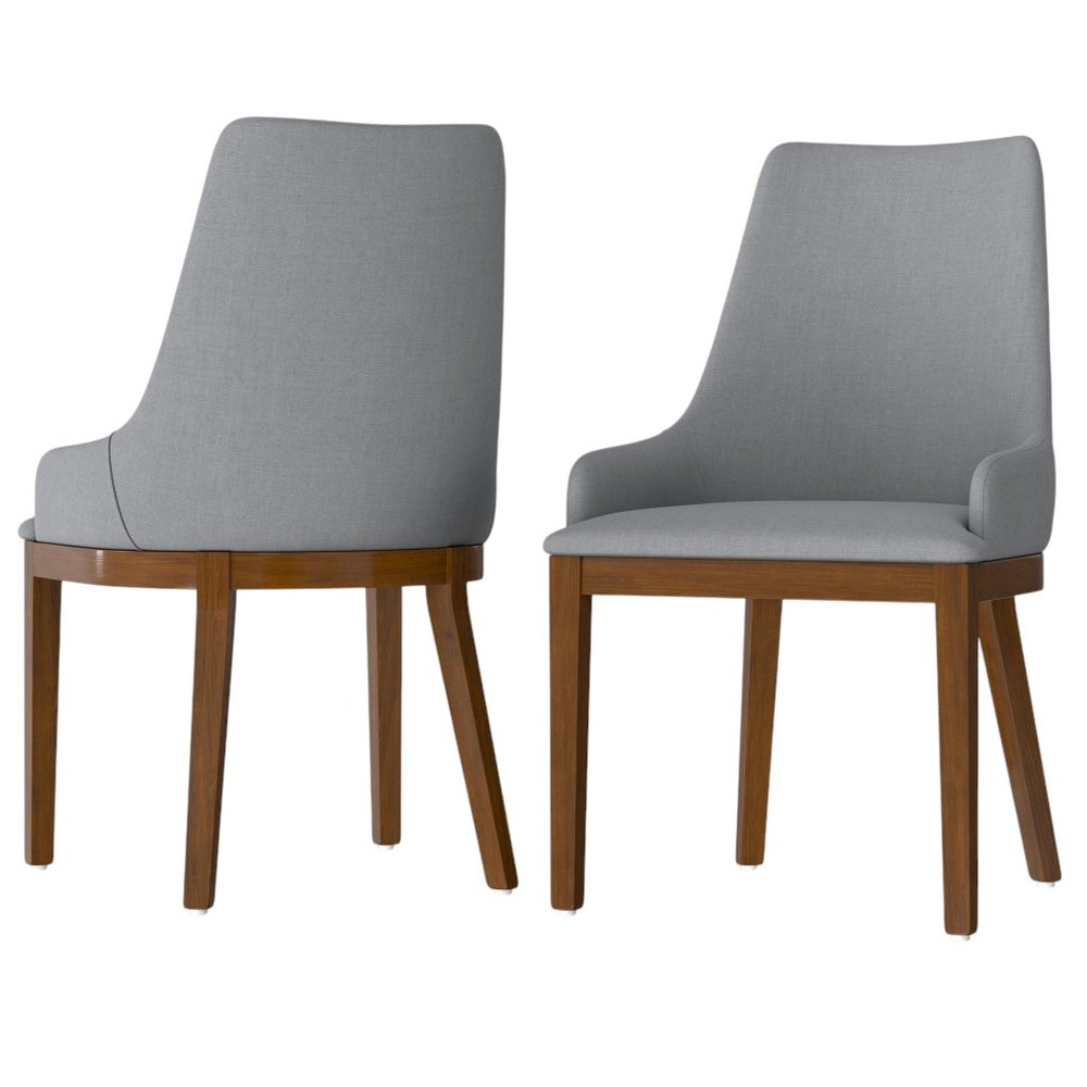 Set of Two Gray and Walnut Solid Wood Dining Parsons Chairs