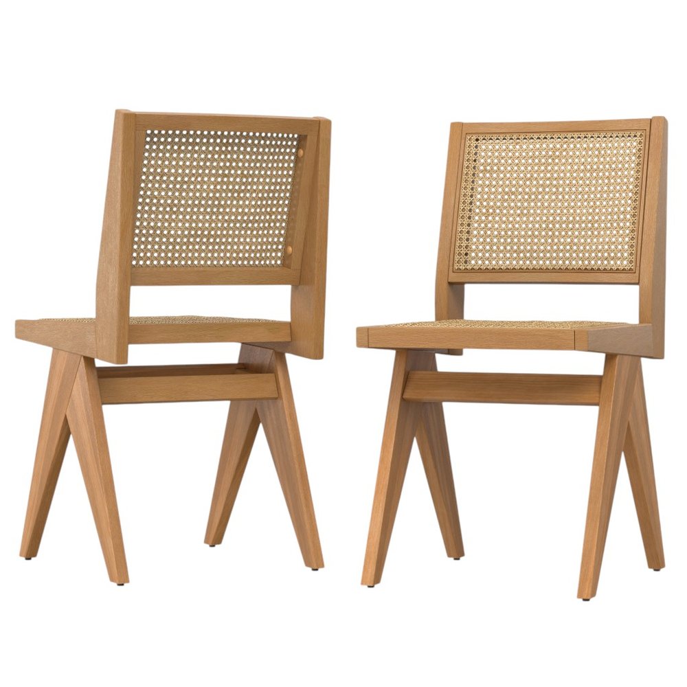 Set of Two Natural Solid Wood Dining Parsons Chairs