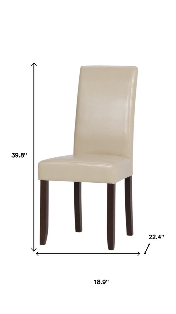 Set of Two Cream and Brown Wood Dining Parsons Chairs