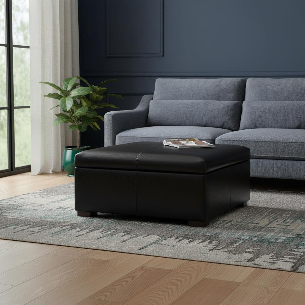 36" Black And Walnut Ottoman With Storage