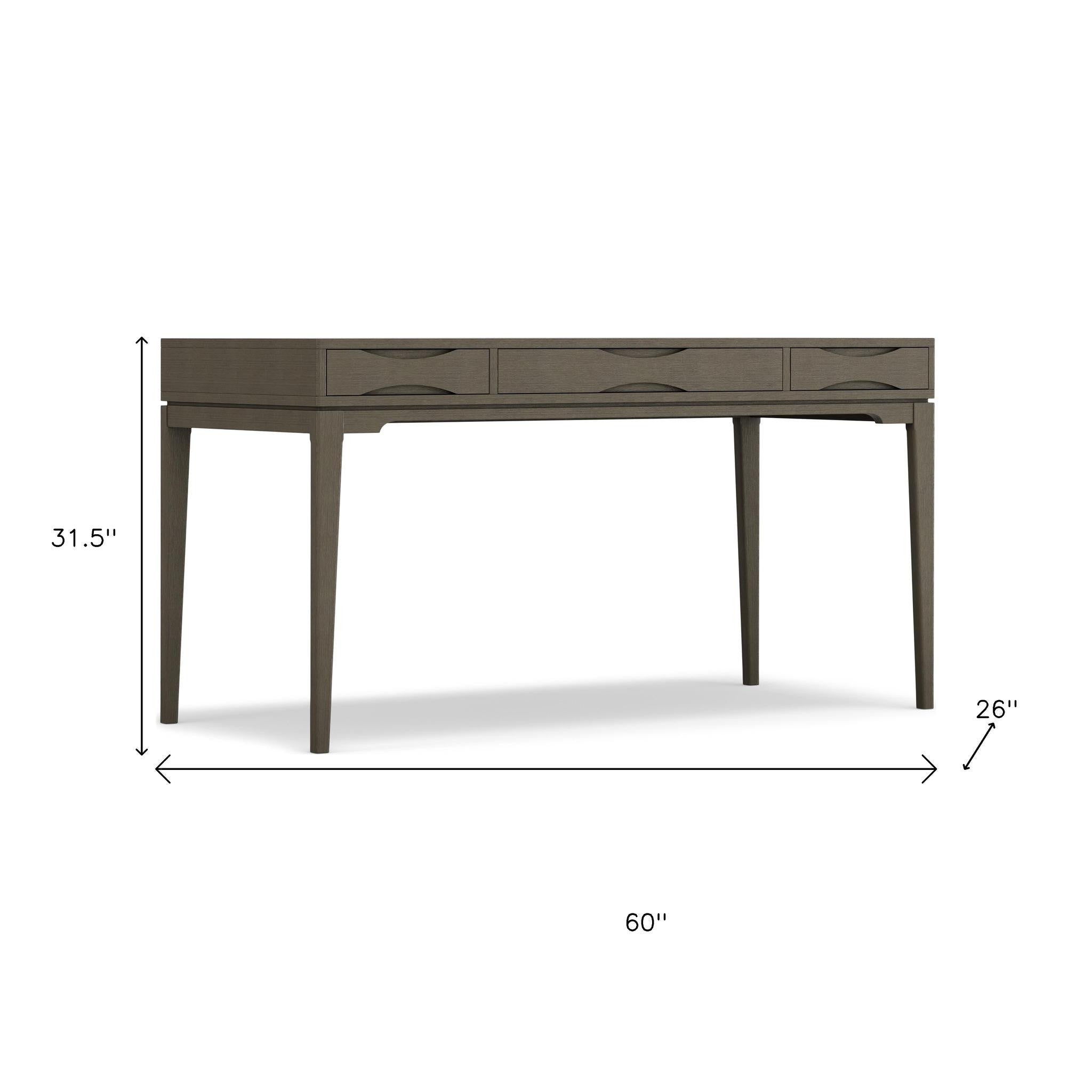 60" Gray Solid Wood Writing Desk With Two Drawers
