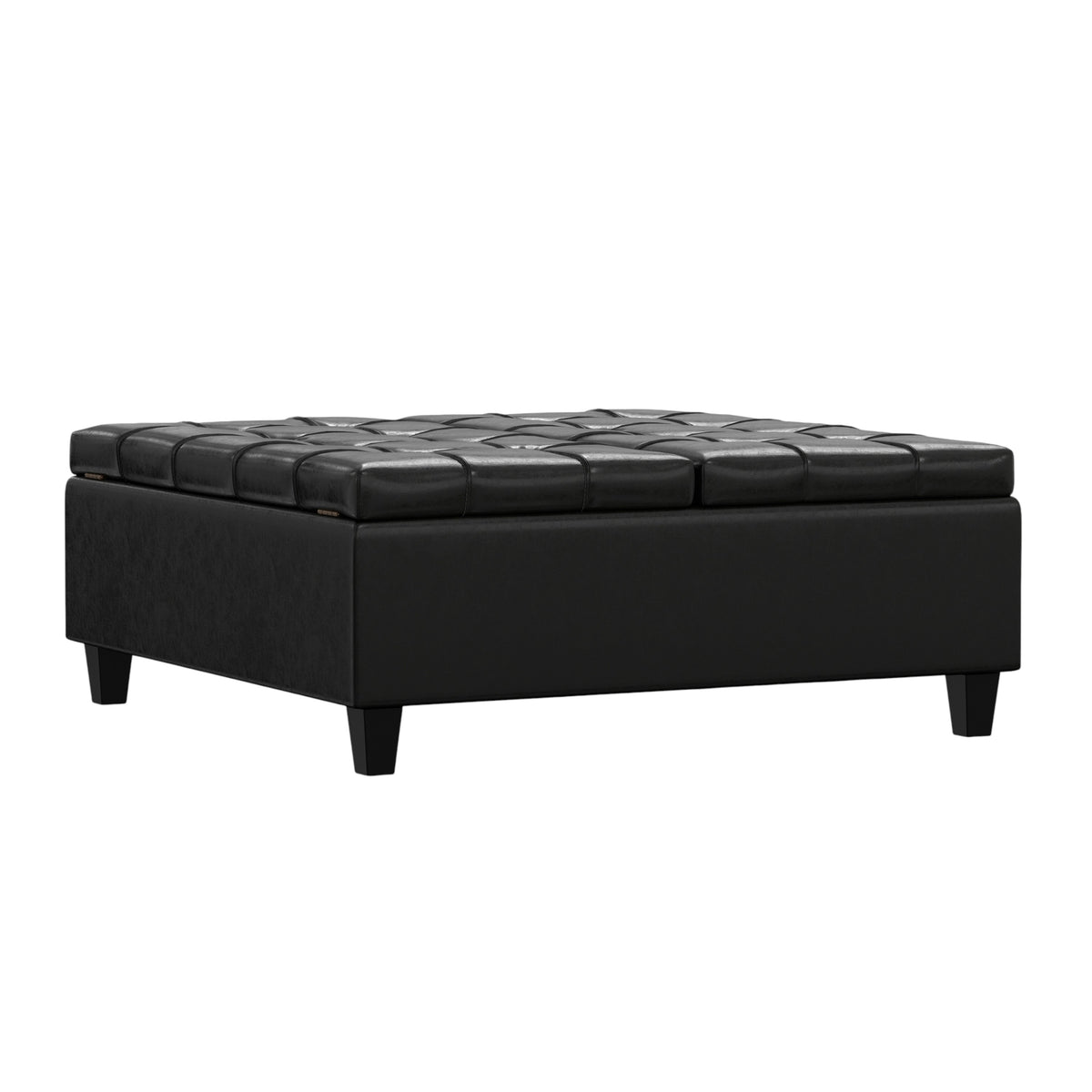 40" Black Faux Leather Tufted Cocktail Ottoman With Storage