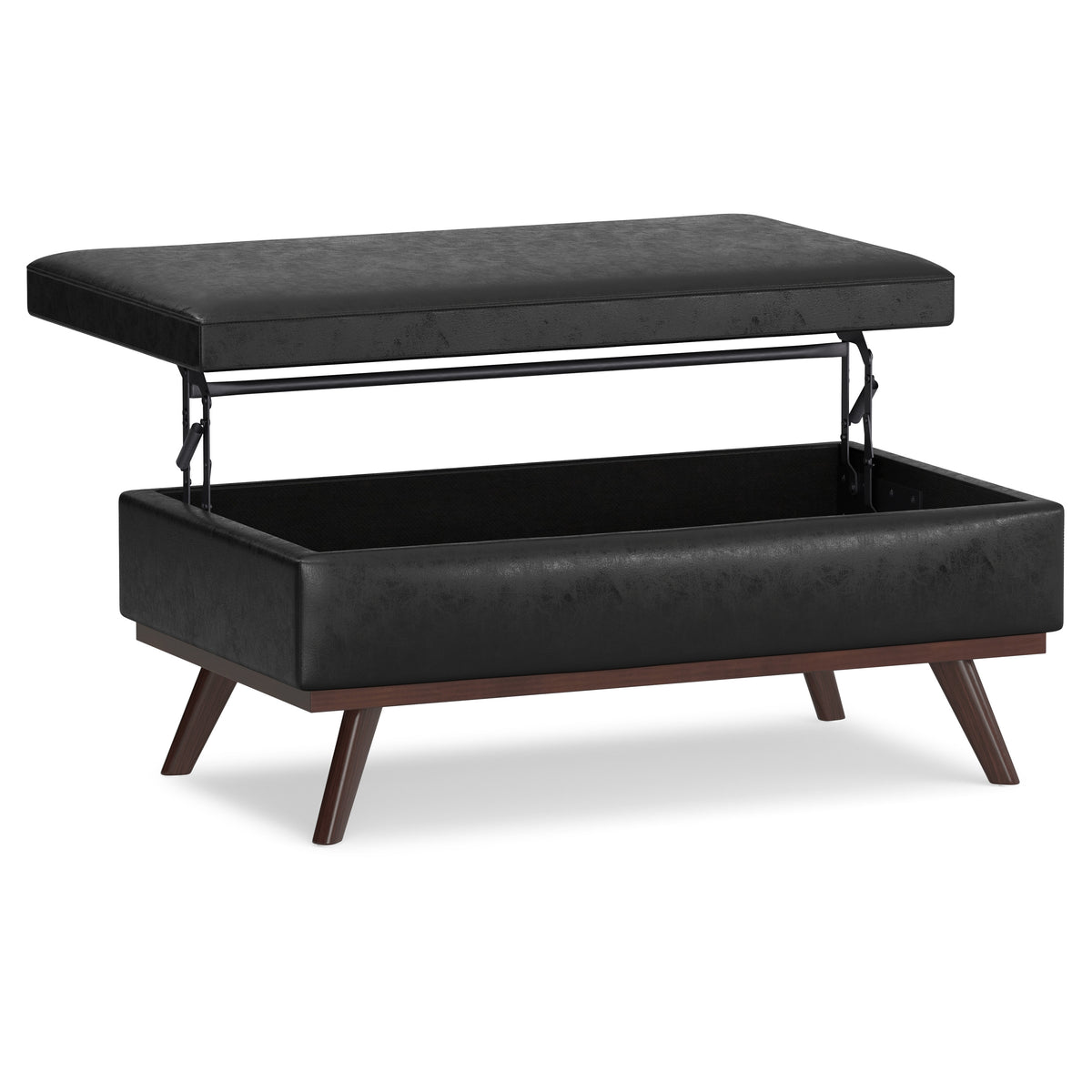 42" Black And Brown Faux Leather Ottoman With Storage