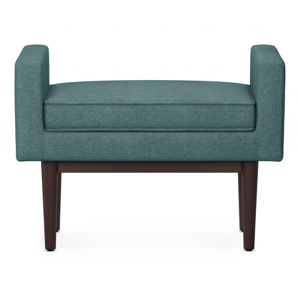 29" Teal Blue And Walnut Linen Ottoman