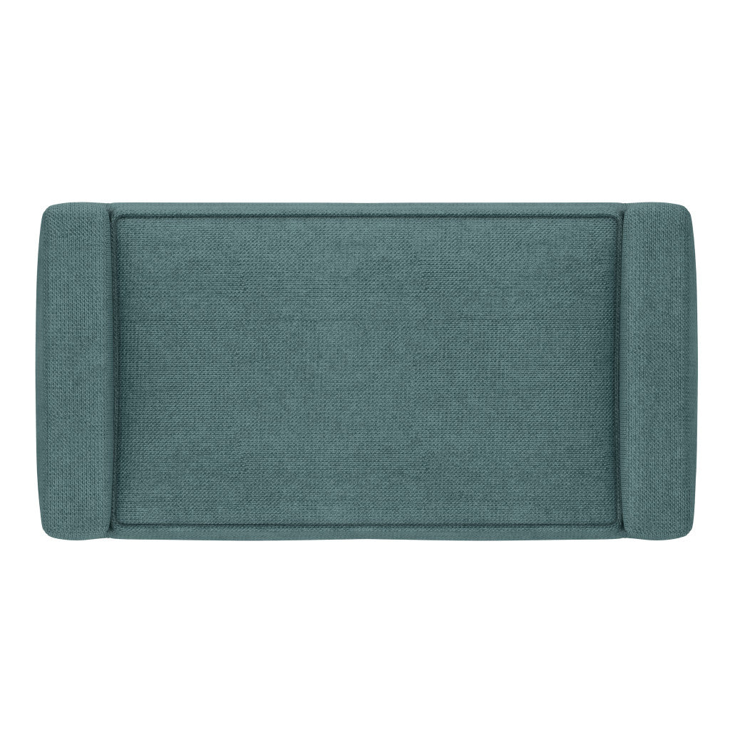 29" Teal Blue And Walnut Linen Ottoman