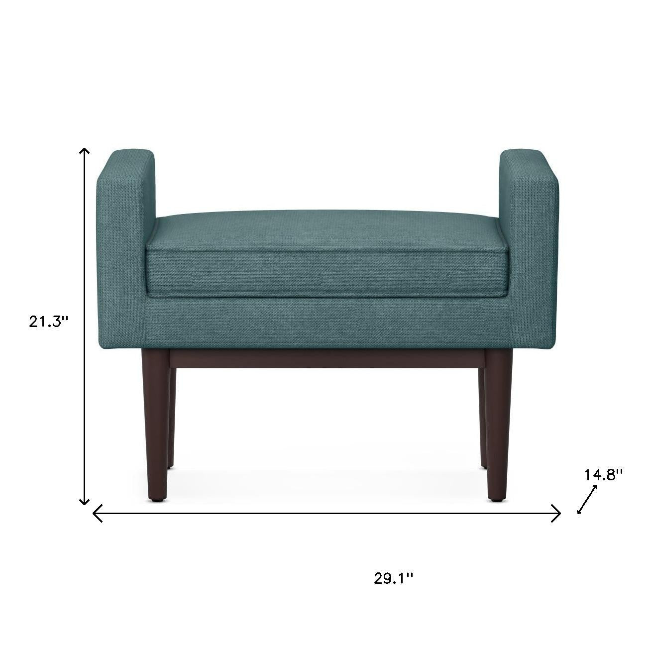 29" Teal Blue And Walnut Linen Ottoman