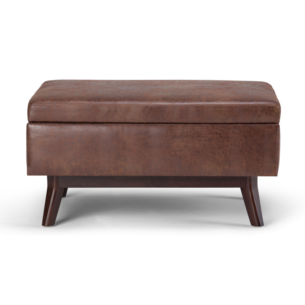34" Brown Faux Leather Ottoman With Storage