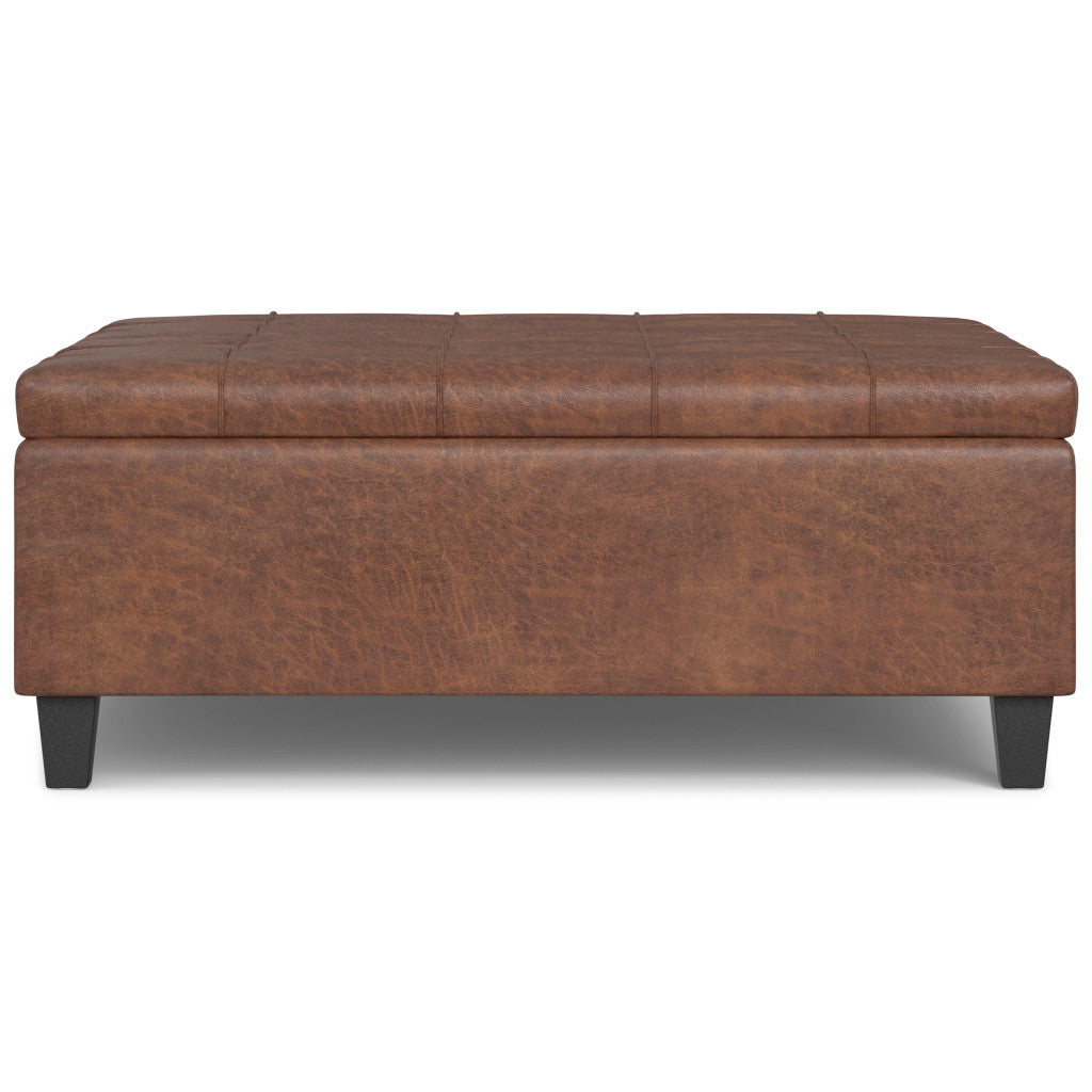 40" Brown Faux Leather Tufted Ottoman With Storage