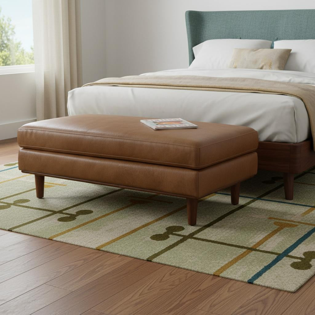 49" Brown Genuine Leather Cocktail Ottoman